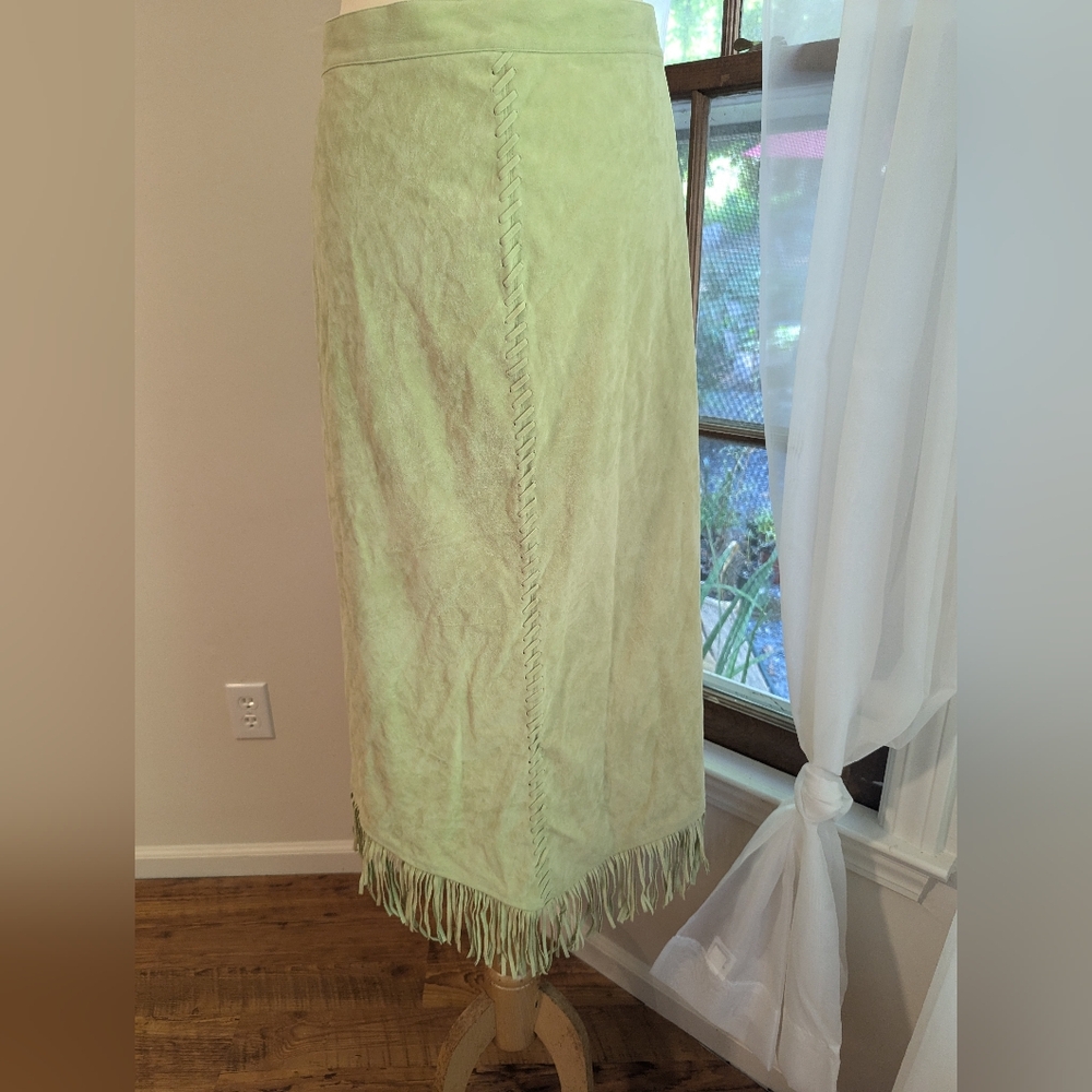 Vintage 90s Suede Green Fringe Skirt